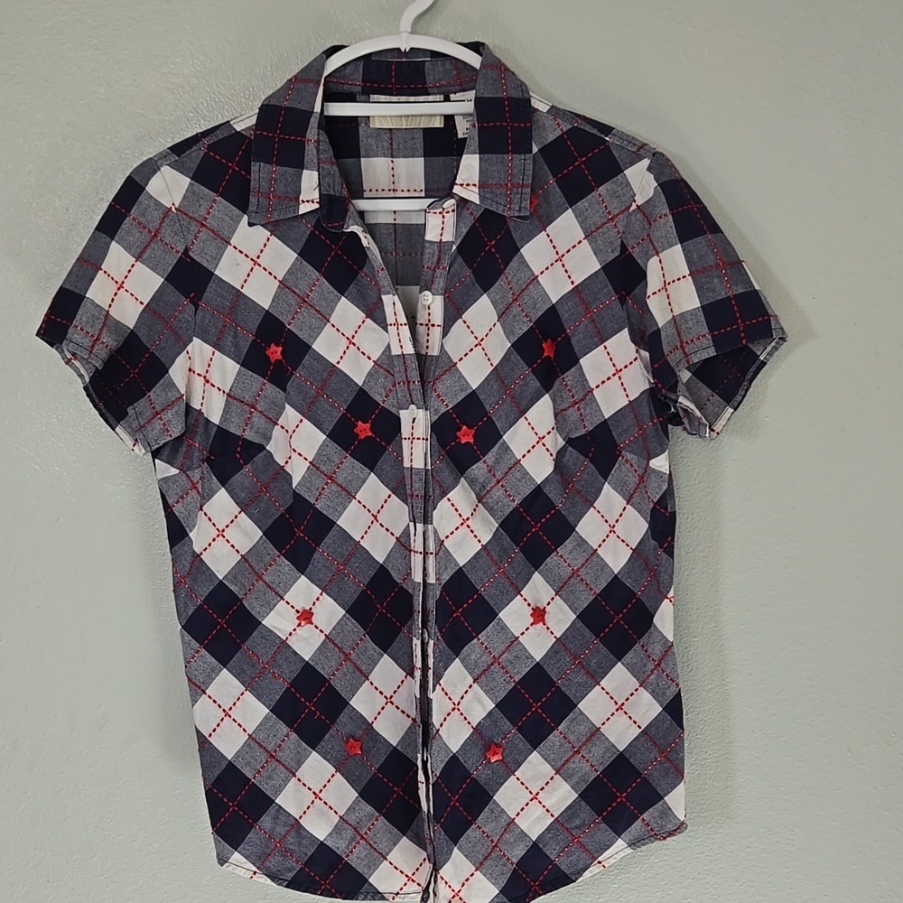 Lemon Grass | Vtg 90s Stars Red, White & Blue Button Down Shirt Size Medium
